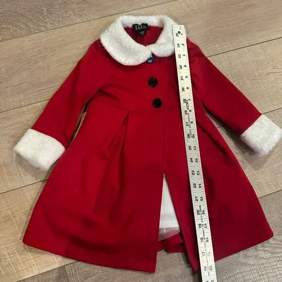 LILT 2T GIRLS RED & WHITE DRESS WITH PEA COAT CHRISTMAS - Picture 6 of 13